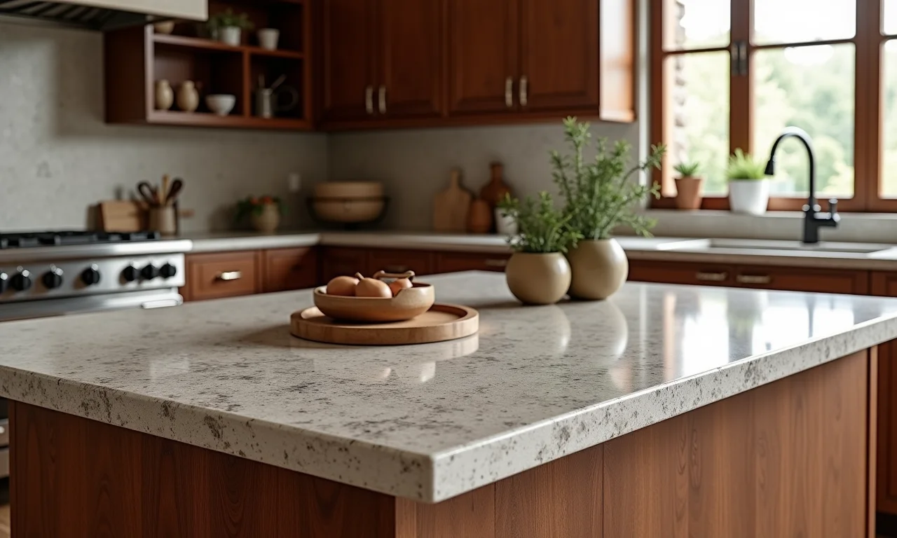 Bancada de Granito Marrom Absoluto em cozinha rústica.