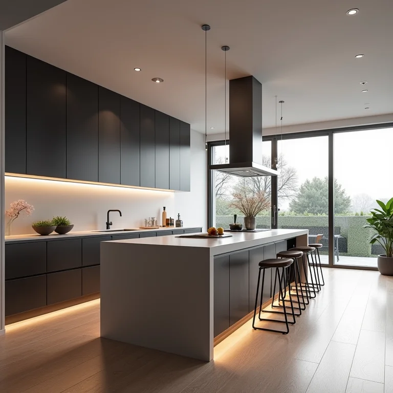 Bancada mal dimensionada em cozinha americana moderna.