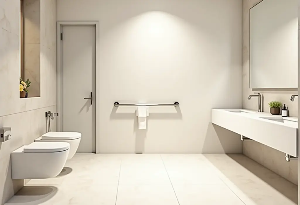 Banheiro acessível com design moderno e elegante