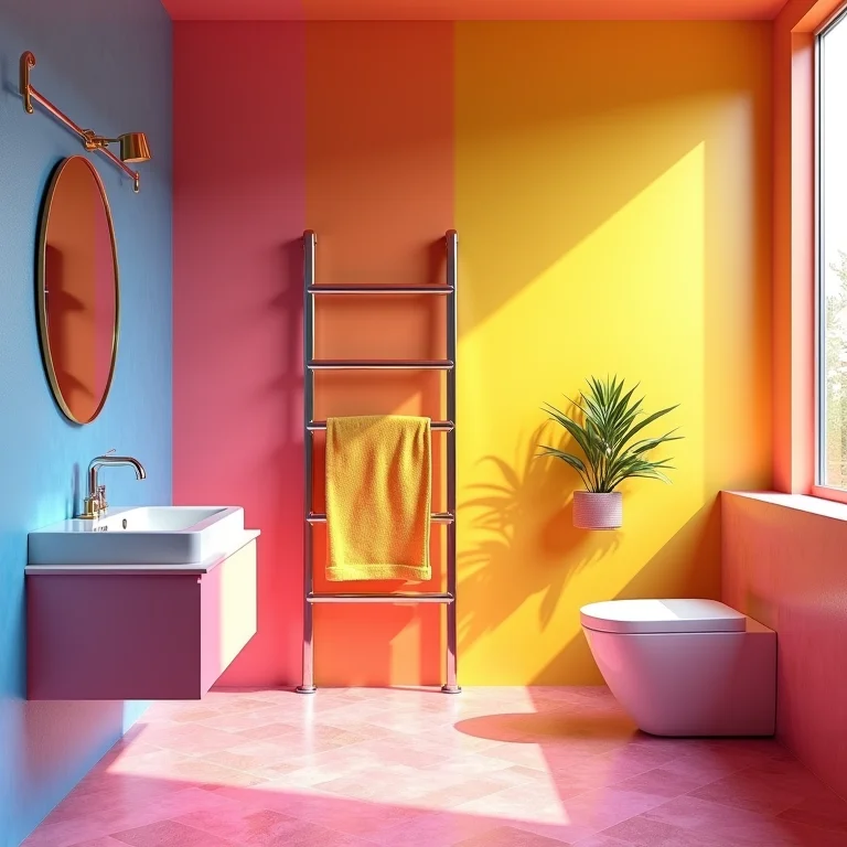 Banheiro colorido com granilite vibrante