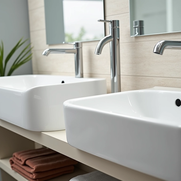 Banheiro com duas cubas de embutir, design clean e praticidade.