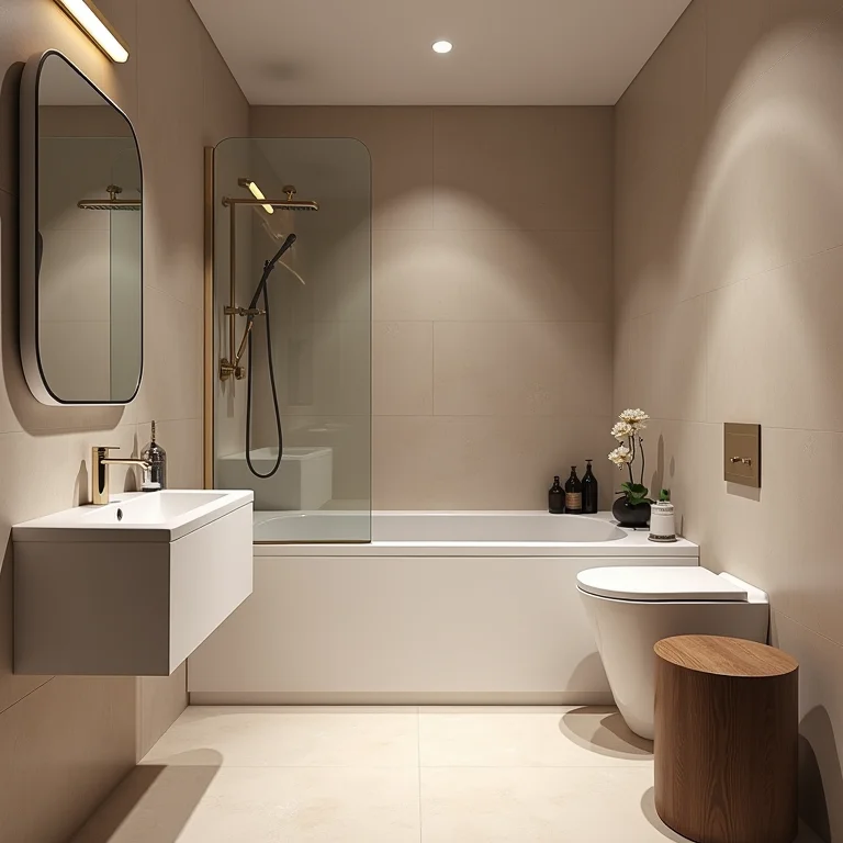 Banheiro com layout mal planejado, mostrando falta de espaço e desconforto.