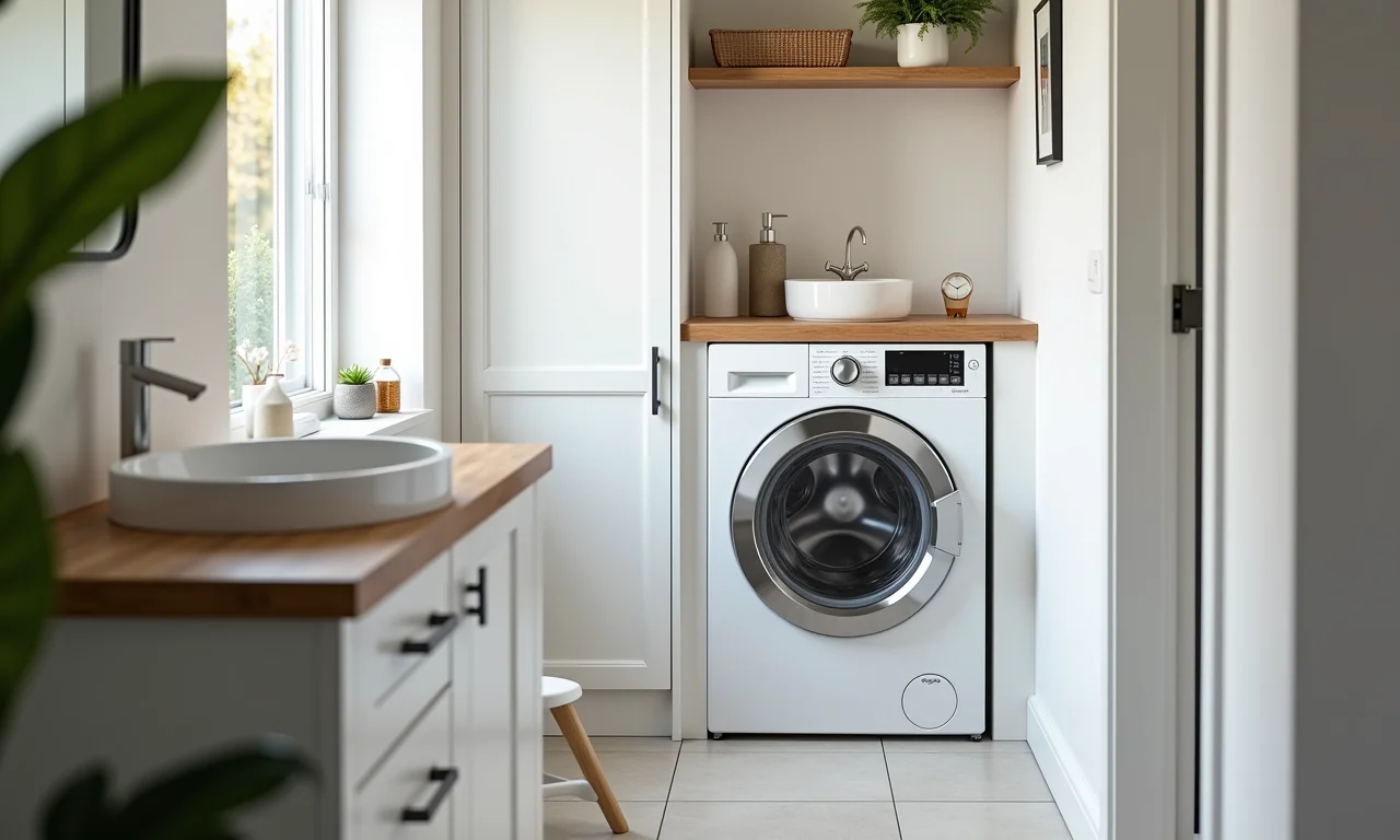Banheiro com máquina de lavar compacta da Brastemp.