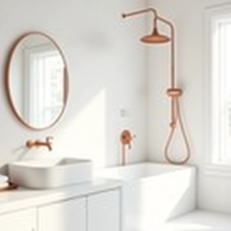 Banheiro com metais em rose gold.