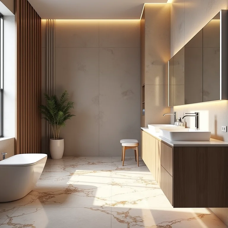 Banheiro com piso e pia de granilite.