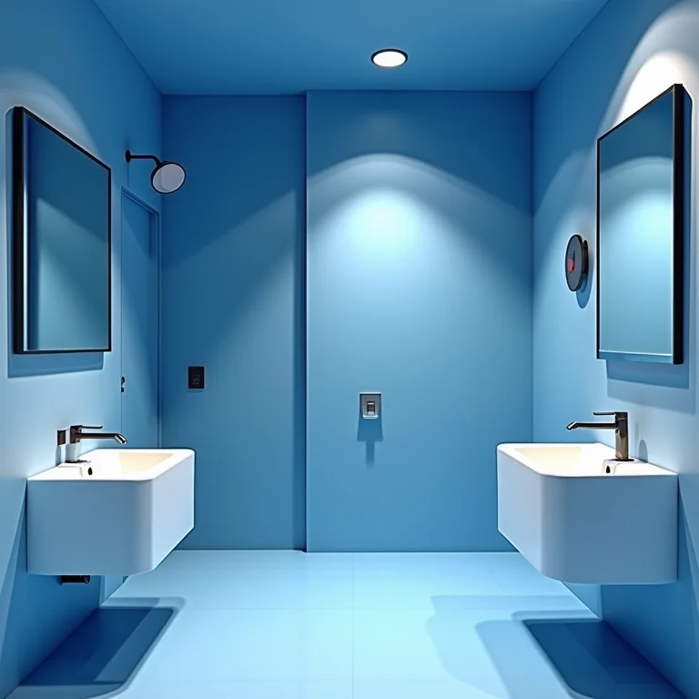 Banheiro com tons de azul errados