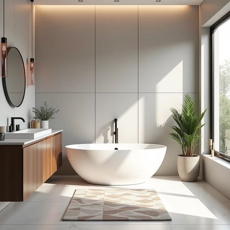Banheiro estiloso com tapete de design