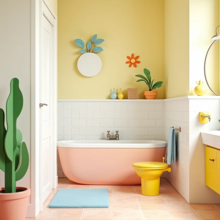 Banheiro infantil seguro e divertido, com decorações lúdicas e acessórios adequados.