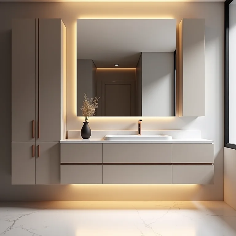 Banheiro moderno com bancada em laca