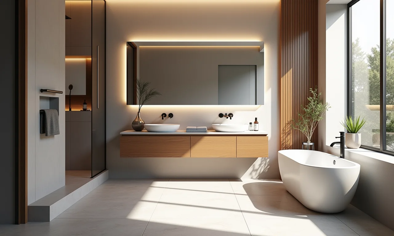 Banheiro moderno com boiserie de isopor, design elegante.