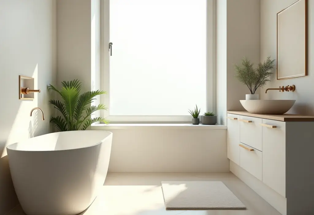 Banheiro pequeno com banheira otimizada