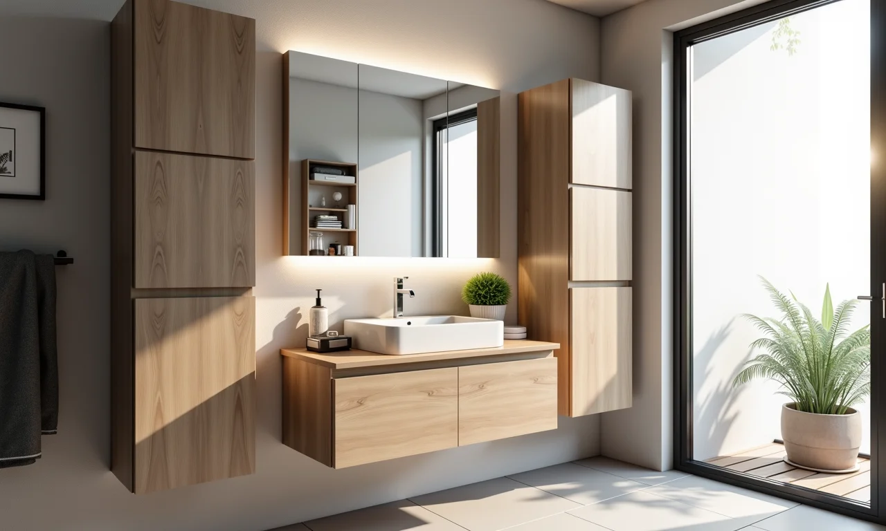 Banheiro pequeno com espelheira otimizando espaço e decoração brasileira.