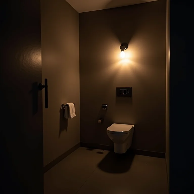 Banheiro pequeno com iluminação deficiente