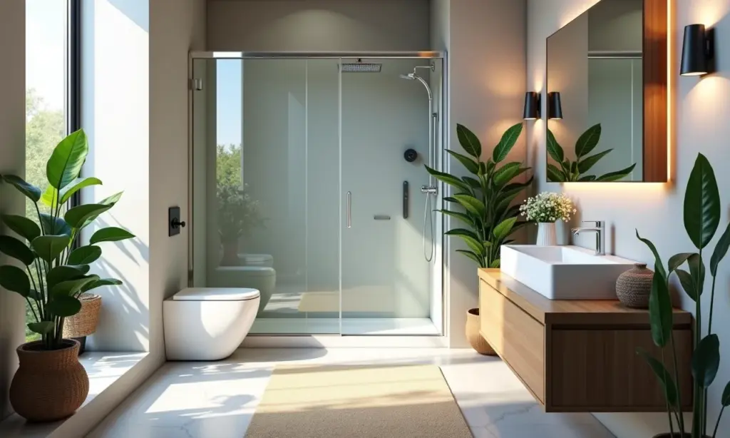 Box para banheiro pequeno moderno: 3 Modelos Banheiro pequeno e moderno com box de vidro.