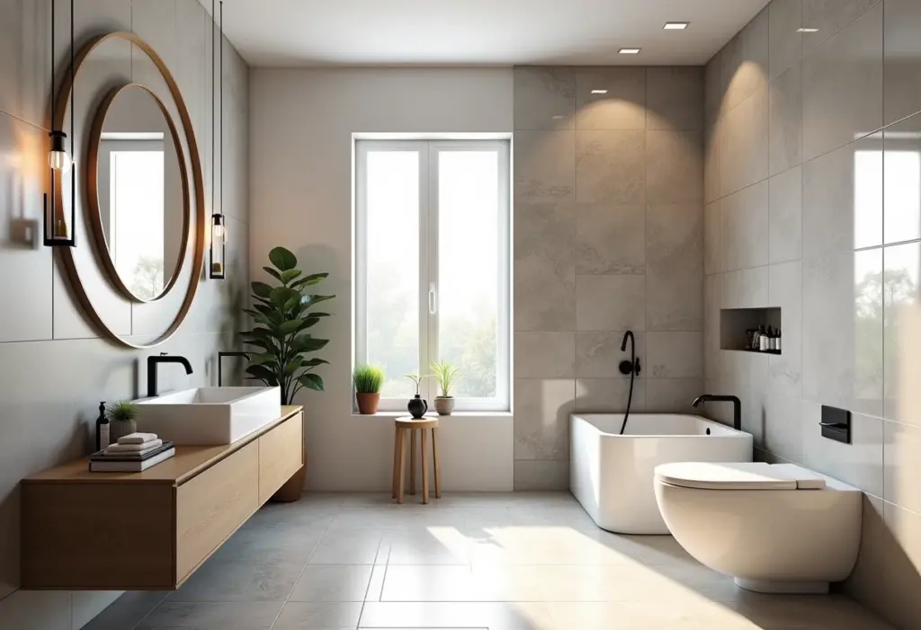 Banheiro pequeno e moderno com pastilhas decorativas