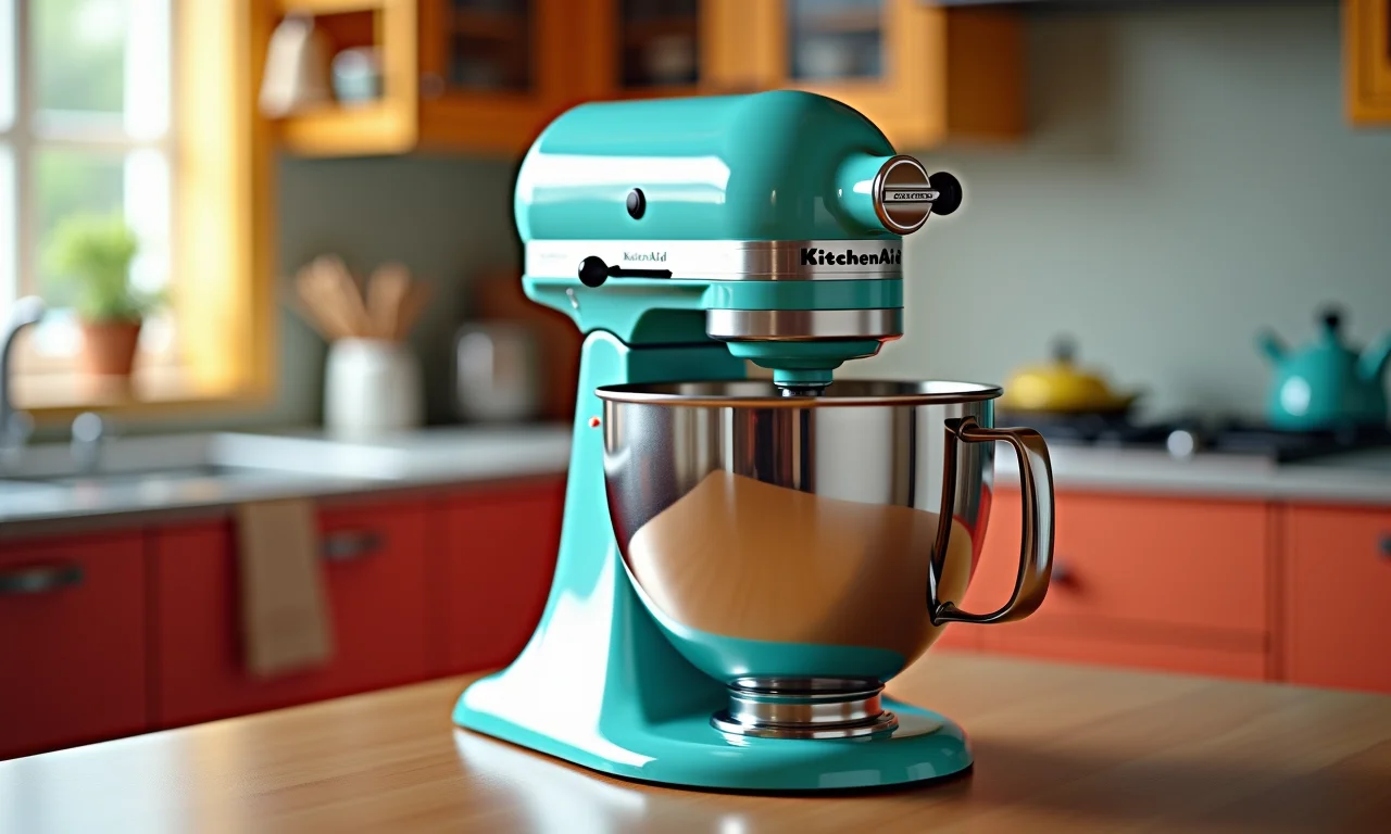 Batedeira KitchenAid Artisan em cozinha colorida.