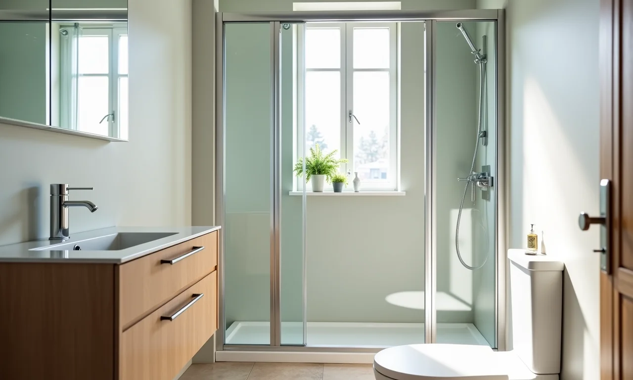 Box articulado oferecendo flexibilidade em banheiro pequeno.