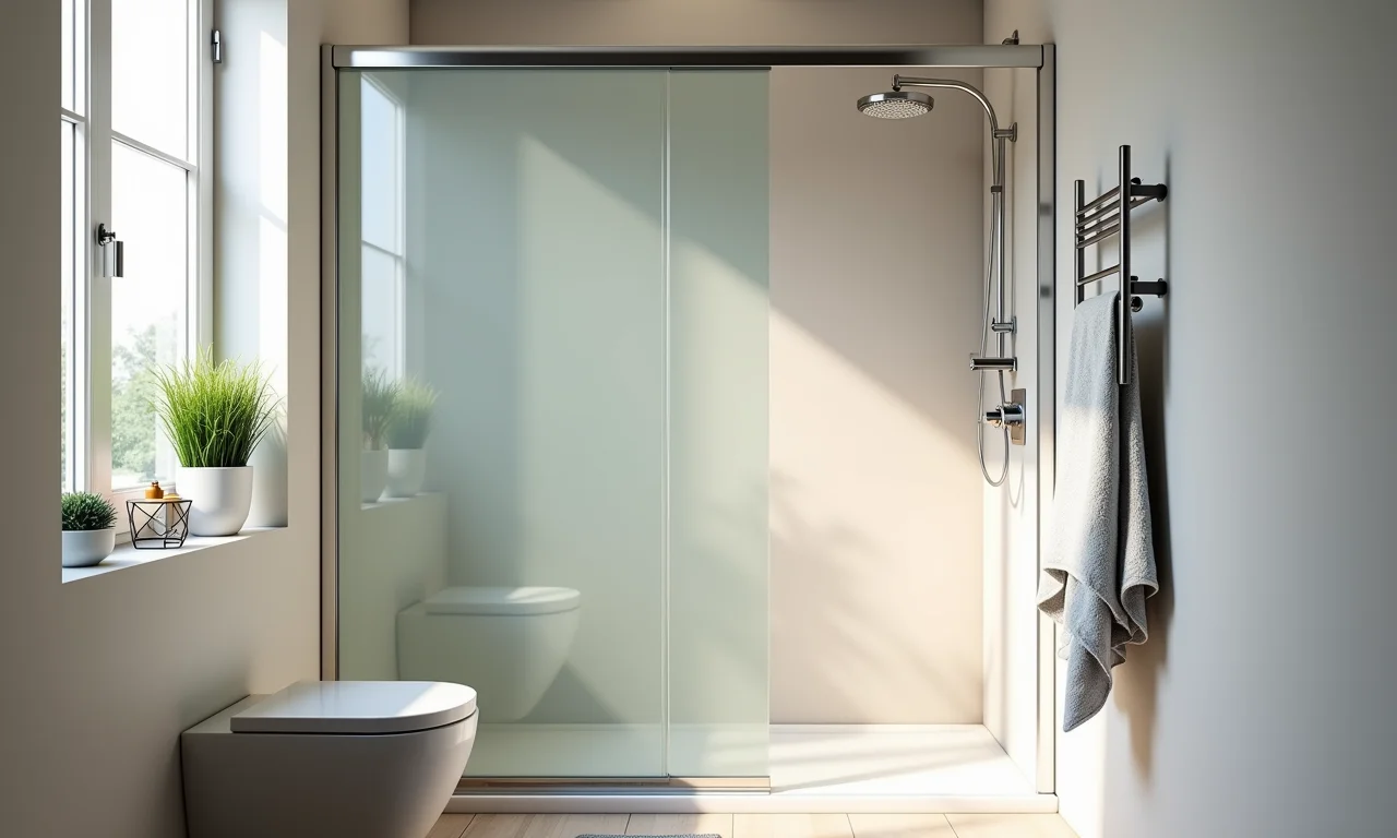 Box de correr otimizando espaço em banheiro pequeno.