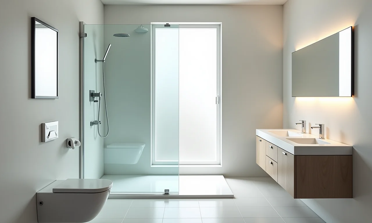 Box de vidro em banheiro pequeno, proporcionando leveza e amplitude.