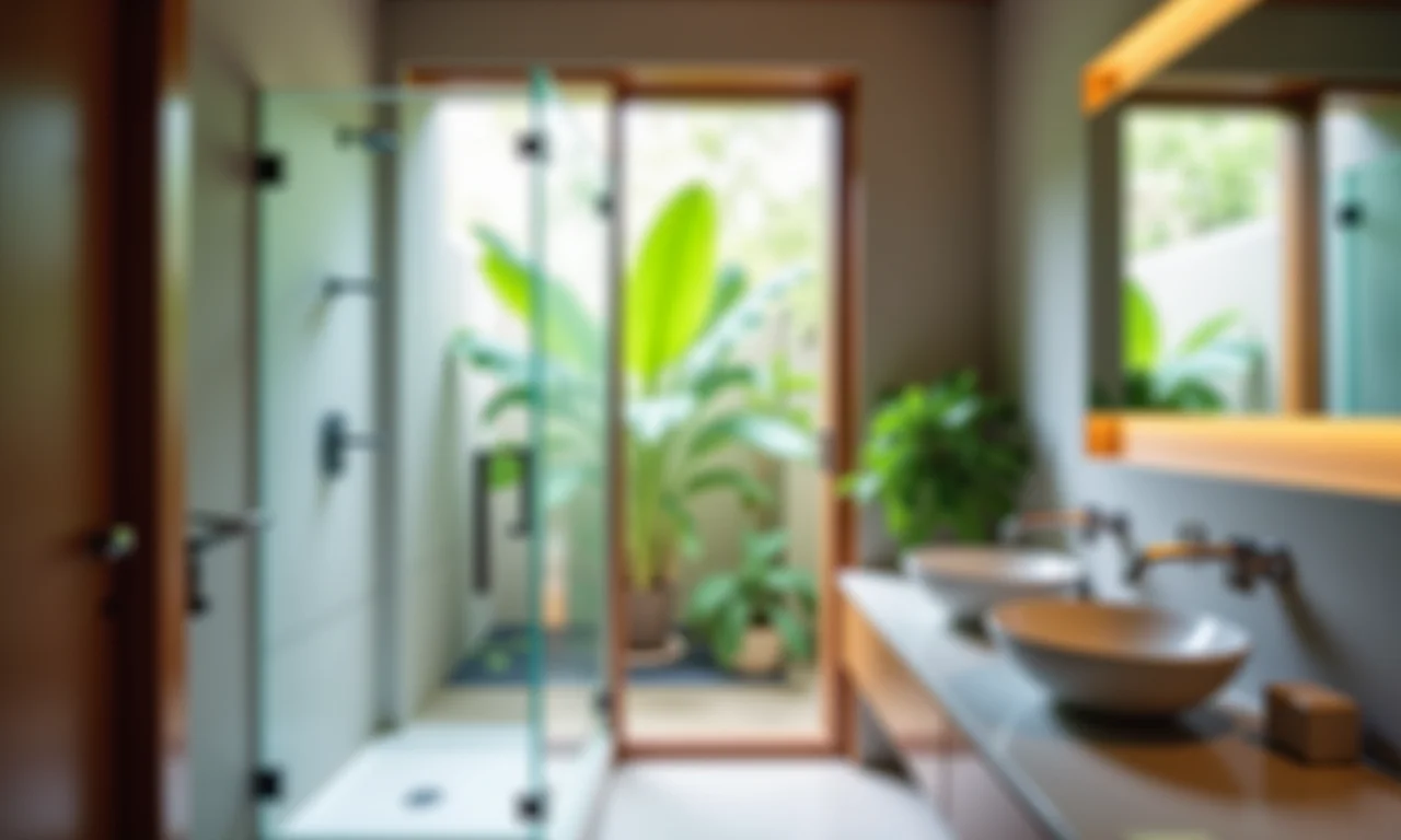 Box de vidro transparente em banheiro, com menor privacidade visual.