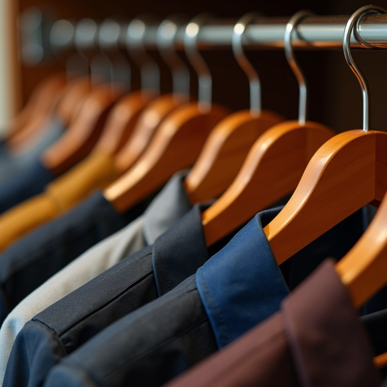 Cabides de qualidade organizando roupas em arara exposta.