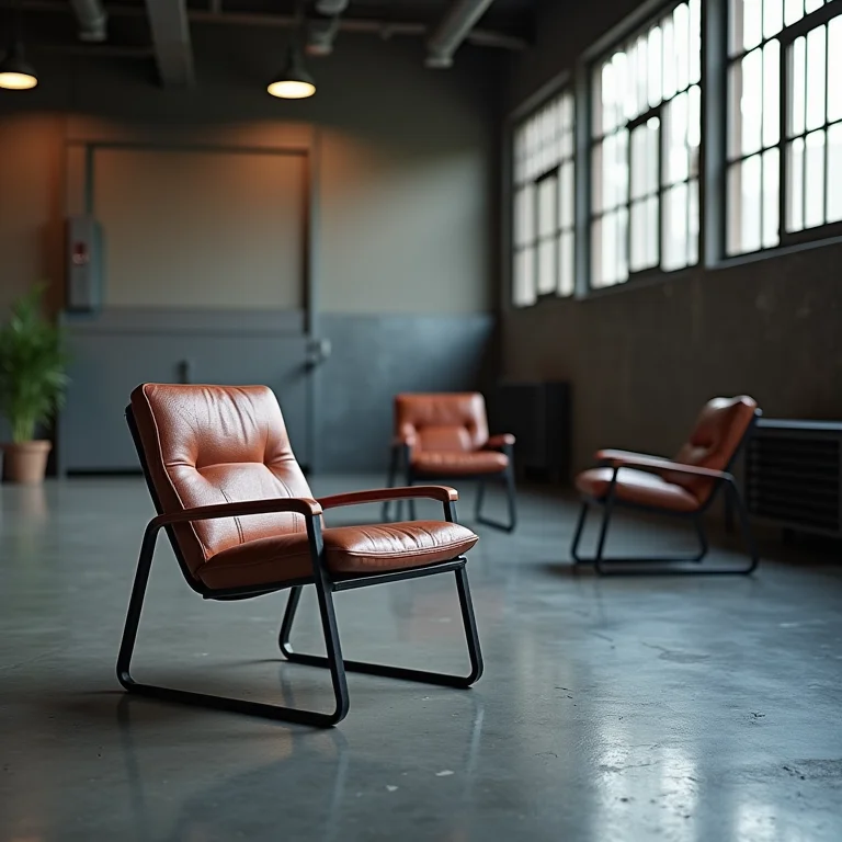 Cadeiras de metal desconfortáveis em decoração industrial
