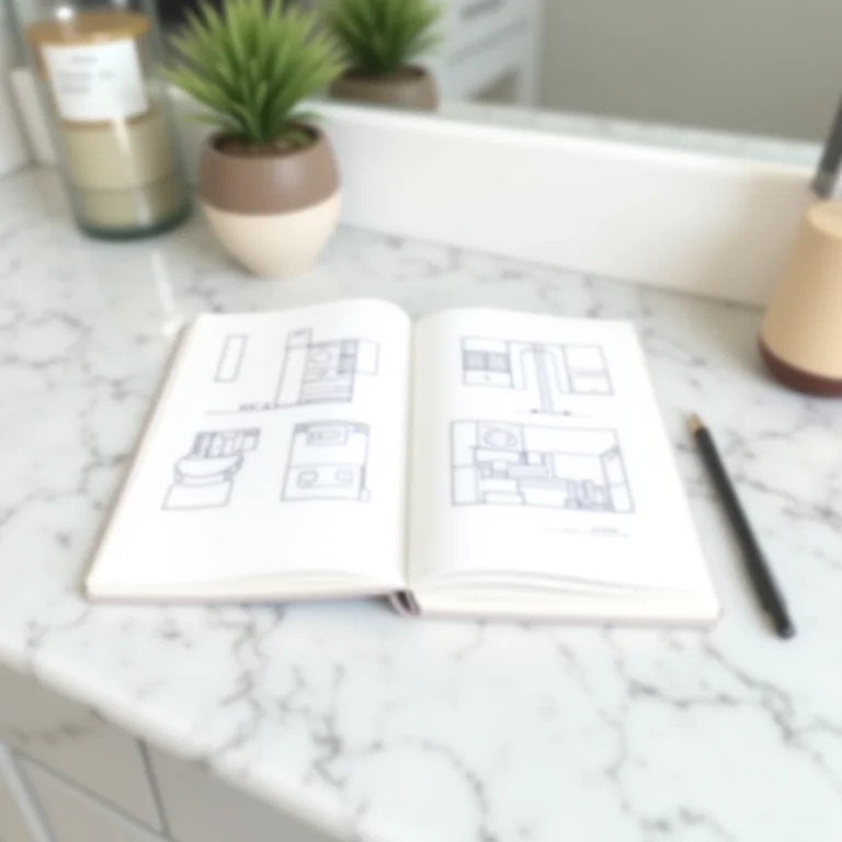 Caderno e caneta para planejar o orçamento do banheiro.