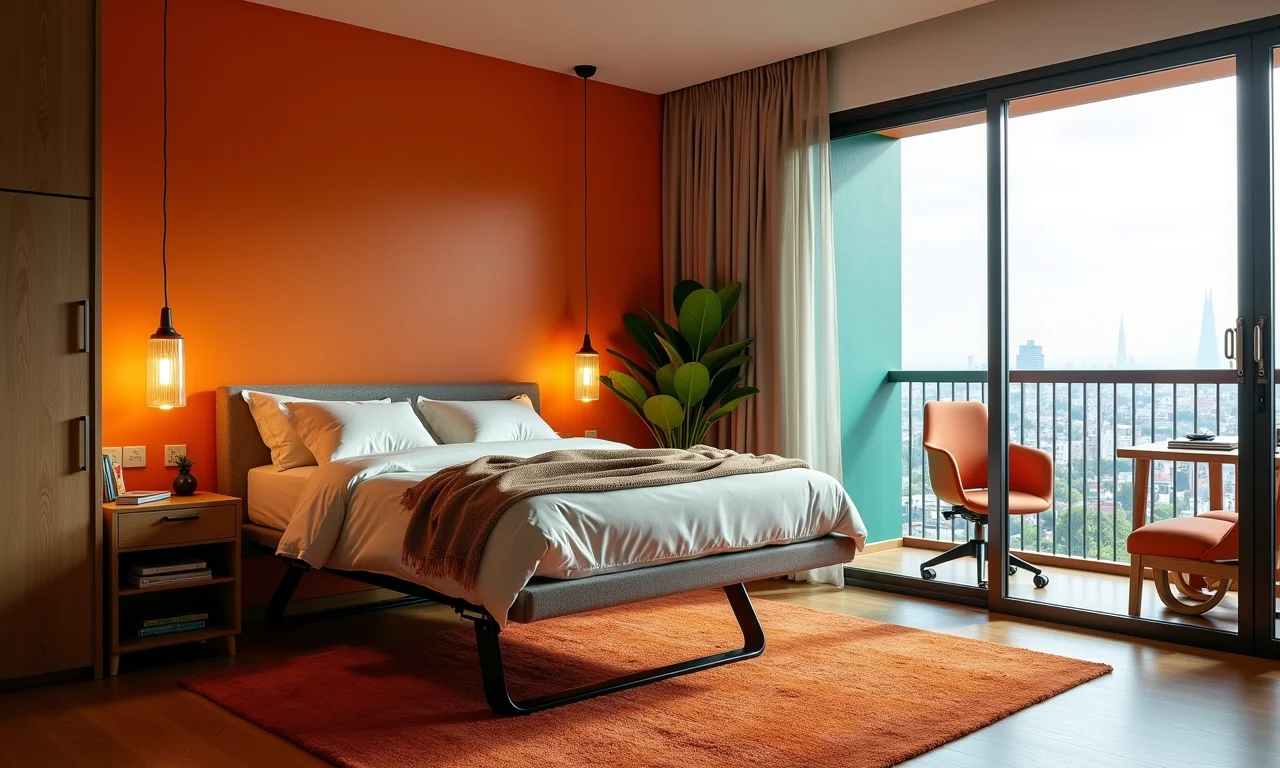 Cama retrátil com mesa ideal para home office.