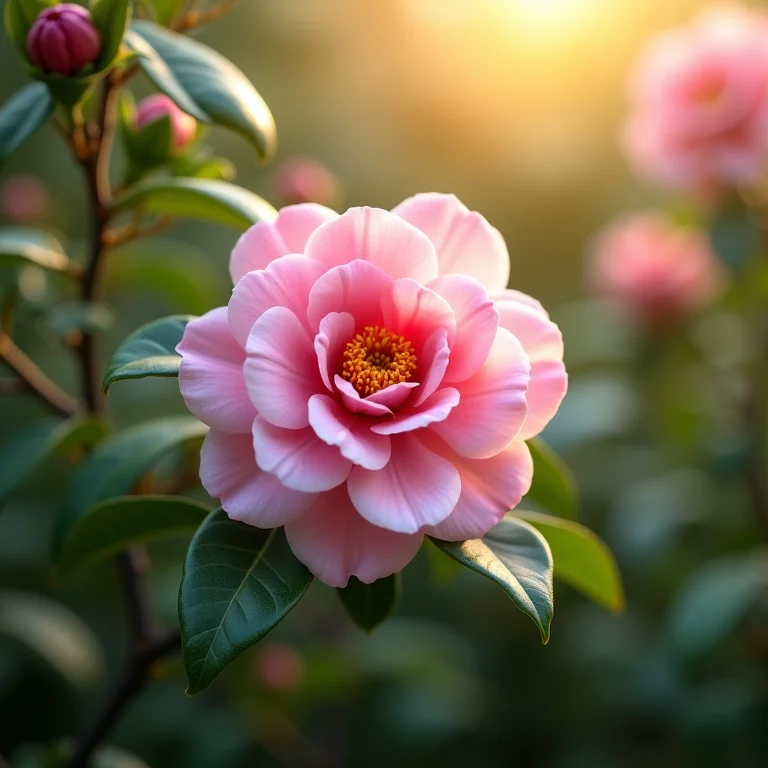 Camélias em plena floração exibindo sua elegância.
