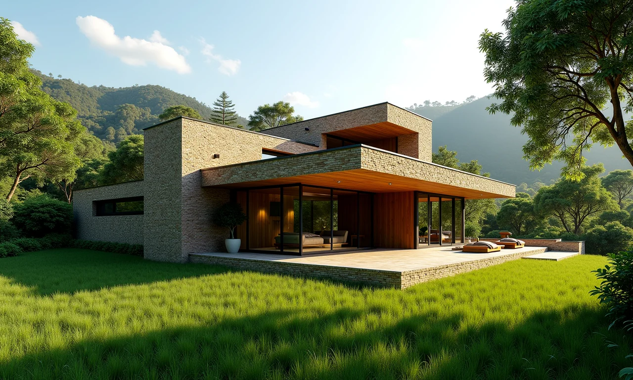 Casa sustentável em Piracaia construída com tijolos ecológicos, integrada à natureza.