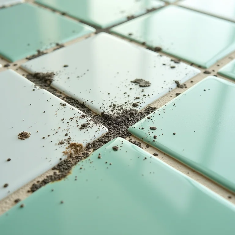 Close-up de diferentes tipos de mofo em superfícies de banheiro.