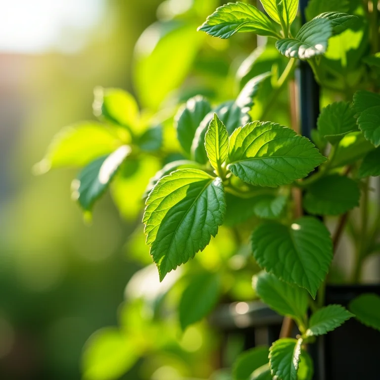 Colheita de ervas frescas em horta vertical.