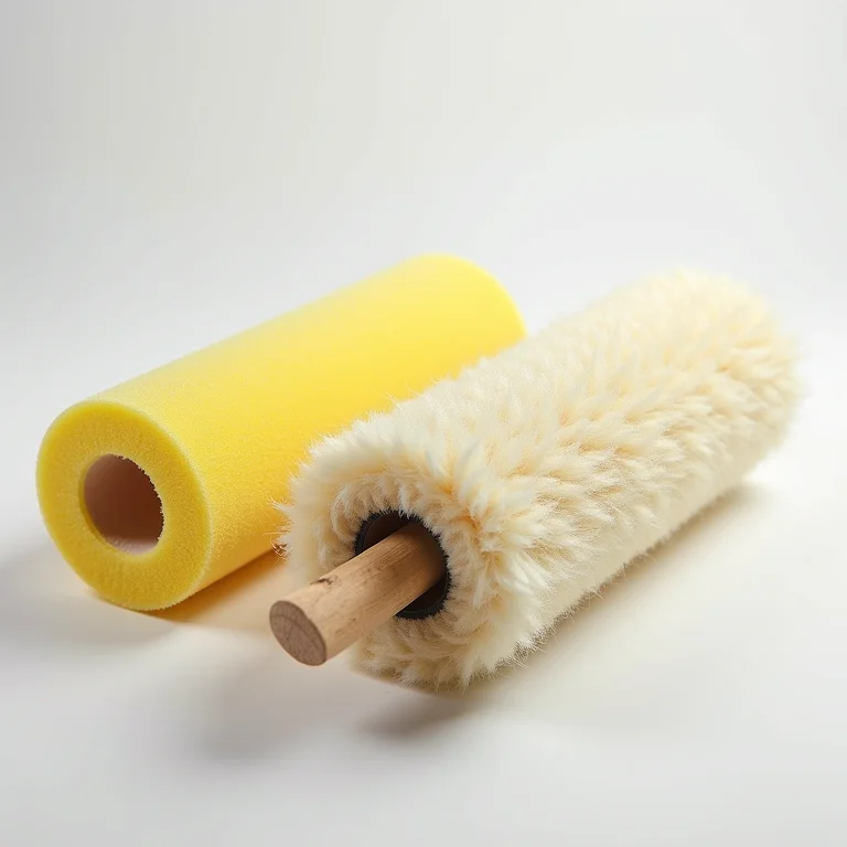 Comparação entre rolo de lã e rolo de espuma, mostrando as diferenças de textura.