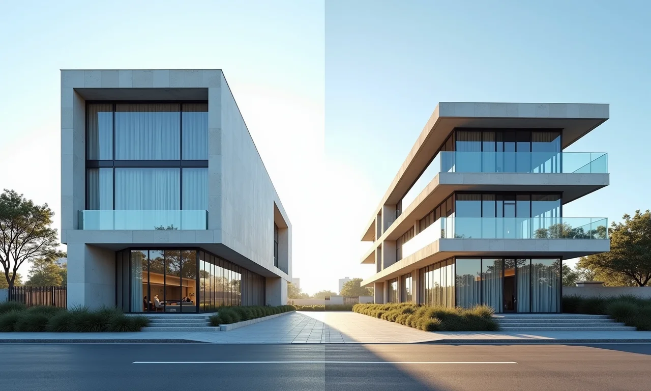 Comparativo entre arquitetura moderna e contemporânea.