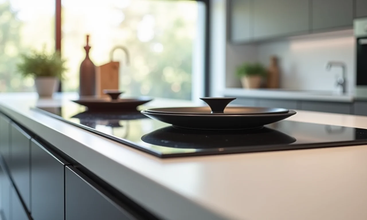 Cooktop elegante integrado à bancada de cozinha corredor, otimizando espaço.