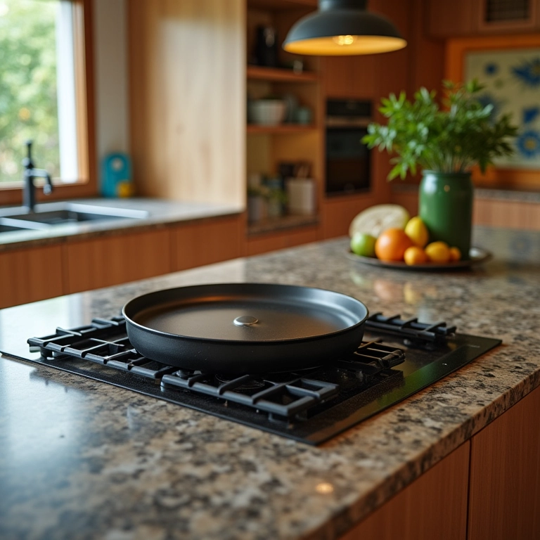 Cooktop instalado em ilha de cozinha, mostrando versatilidade.