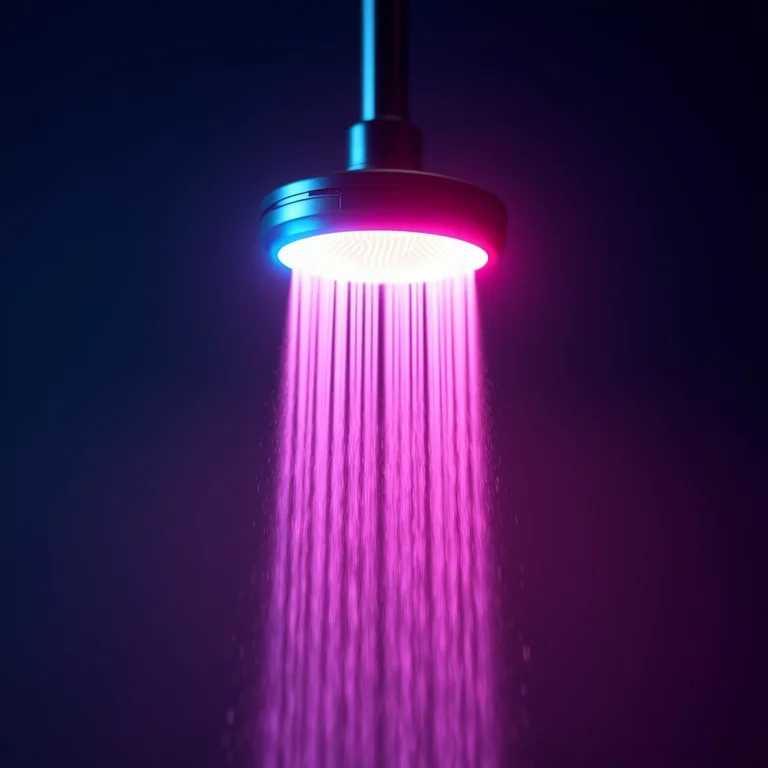 Cores vibrantes emanando de um chuveiro LED