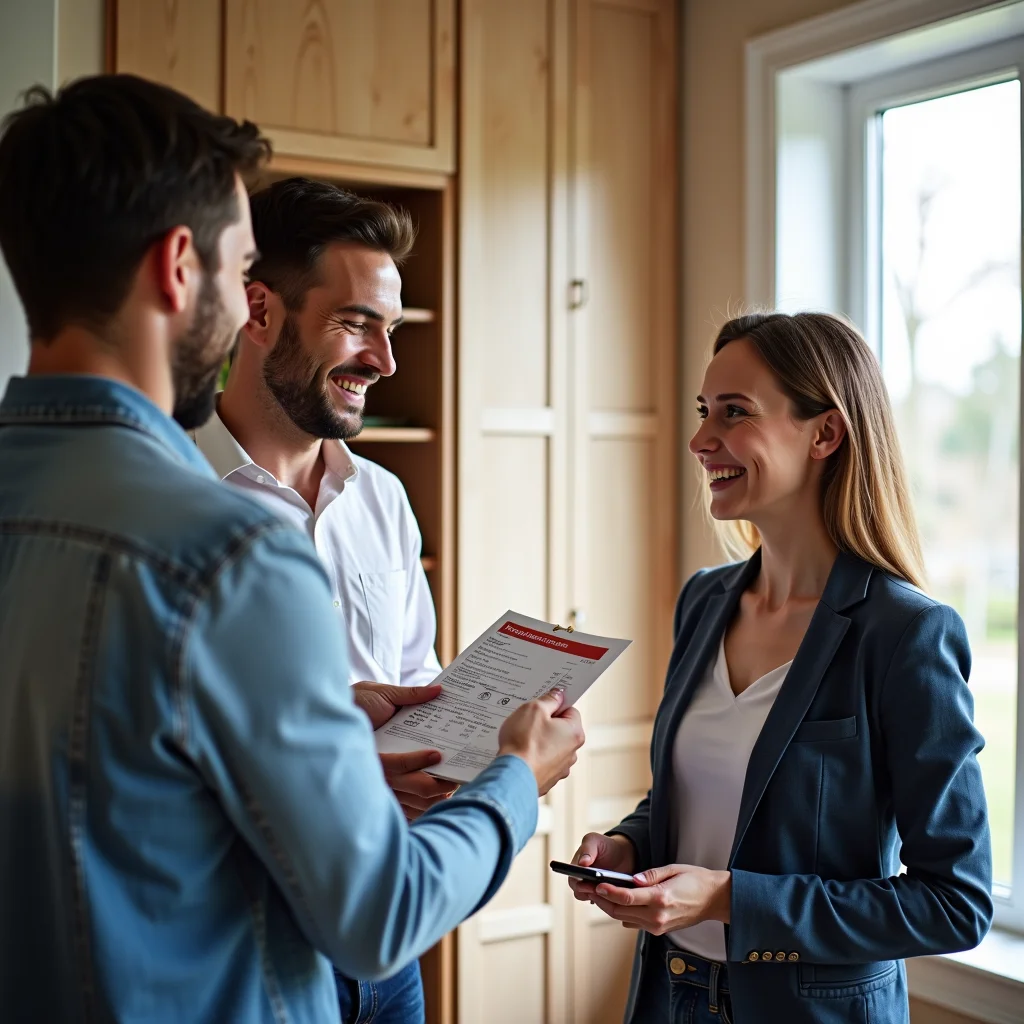 Corretor mostrando economia de energia em casa com isolamento.