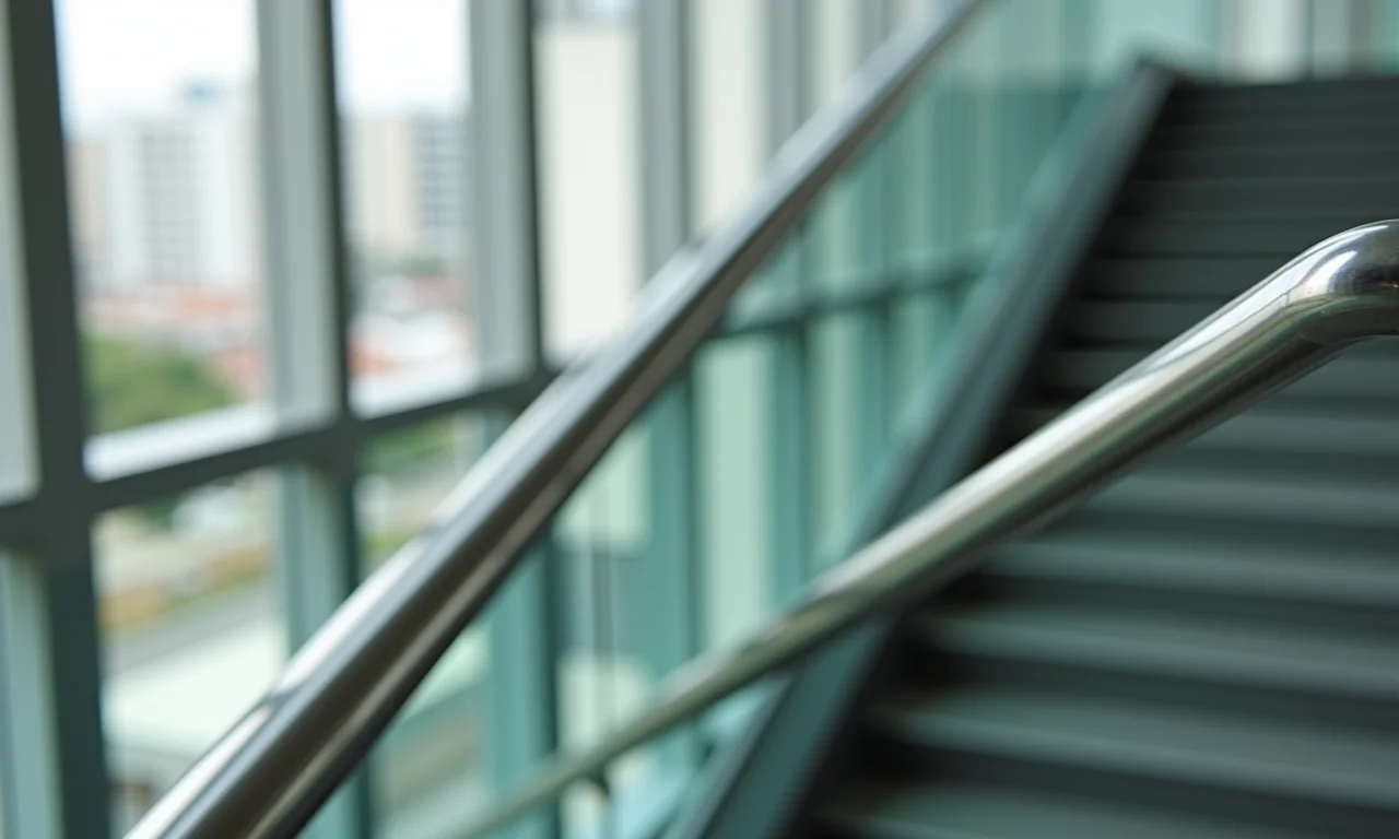 Corrimão de metal moderno em prédio de apartamentos urbano.