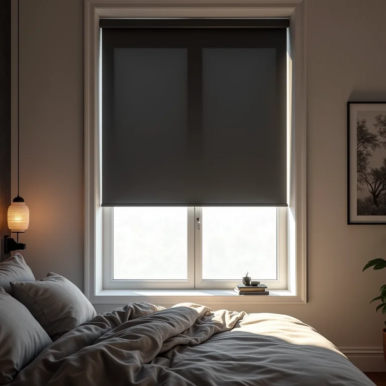 Cortina rolô blackout bloqueando a luz solar.