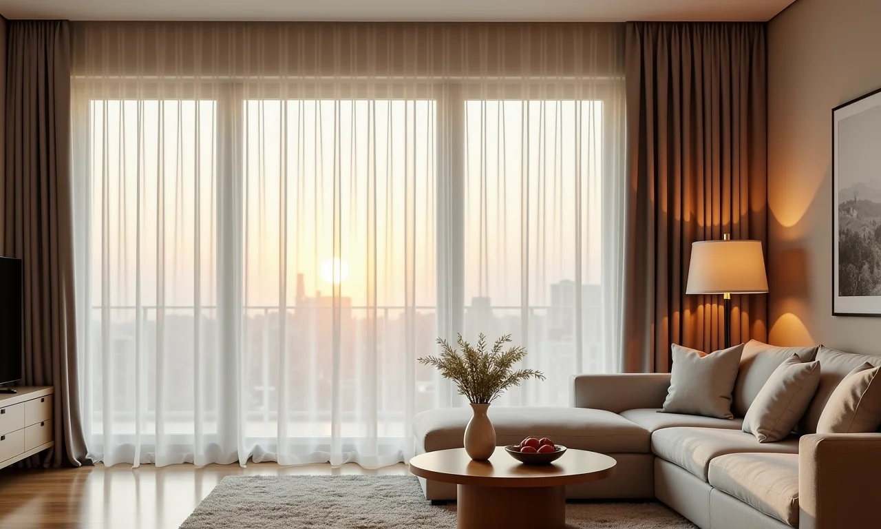 Cortinas automatizadas em casa inteligente com tecnologia.