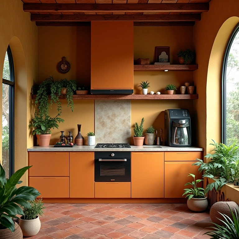 Cozinha aconchegante com tons terrosos e decoração brasileira.