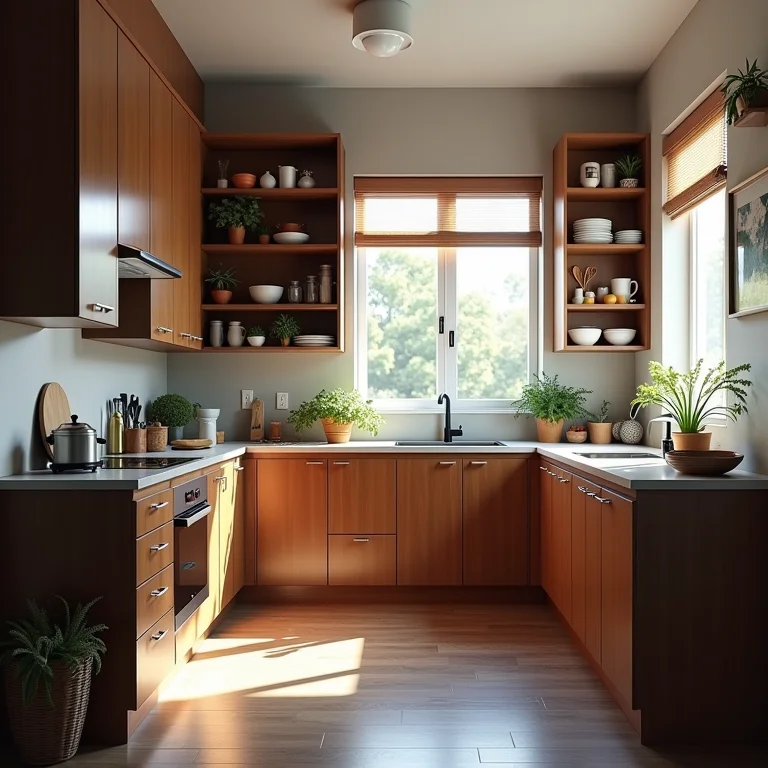 Cozinha americana moderna com falta de espaço de armazenamento.