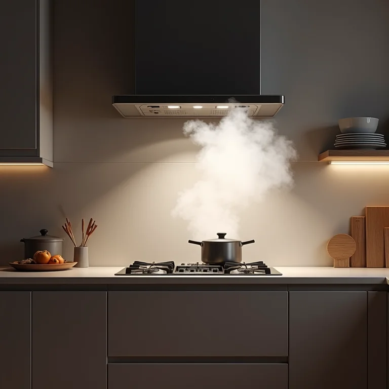 Cozinha americana moderna com ventilação insuficiente.