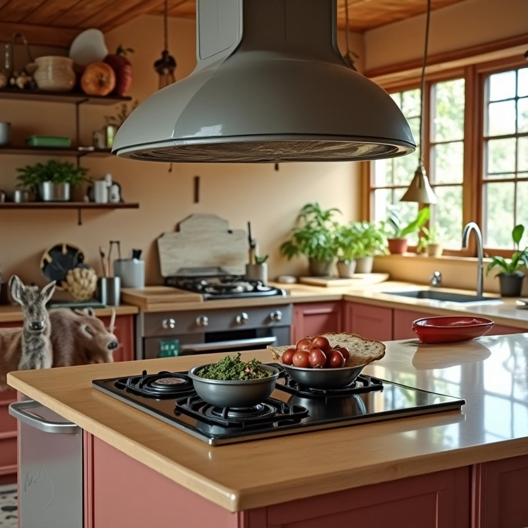 Cozinha com cooktop e espaço vazio para forno separado.