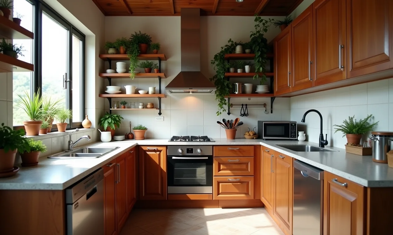 Cozinha com layout disfuncional, ignorando o triângulo de trabalho.