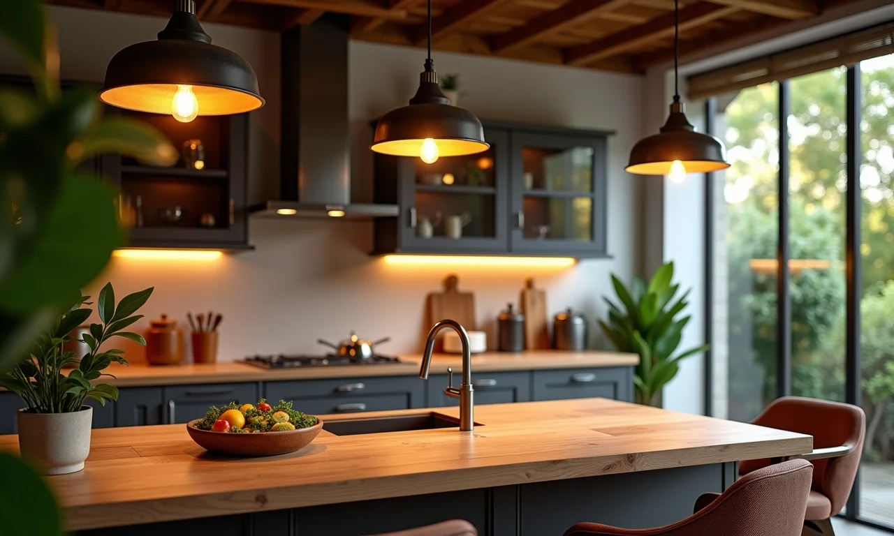 Cozinha com pendentes que definem o estilo.