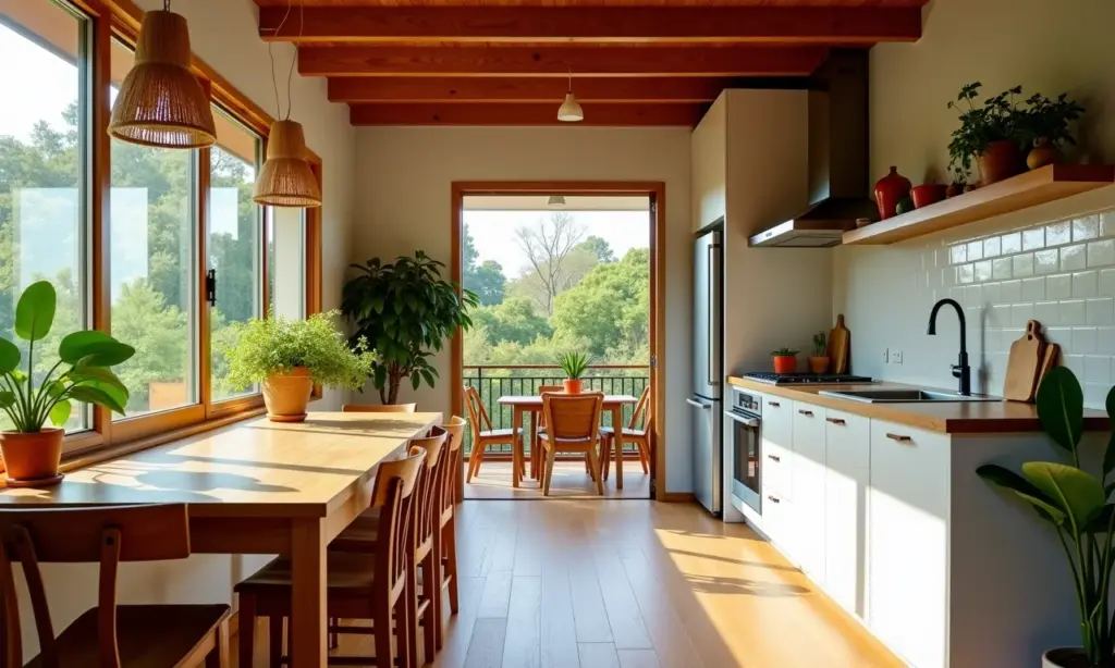 Cozinha Conceito Aberto Pequena: O Truque da Ilusão Cozinha conceito aberto pequena e vibrante com iluminação natural.