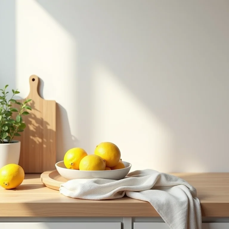 Cozinha escandinava com materiais naturais em destaque.