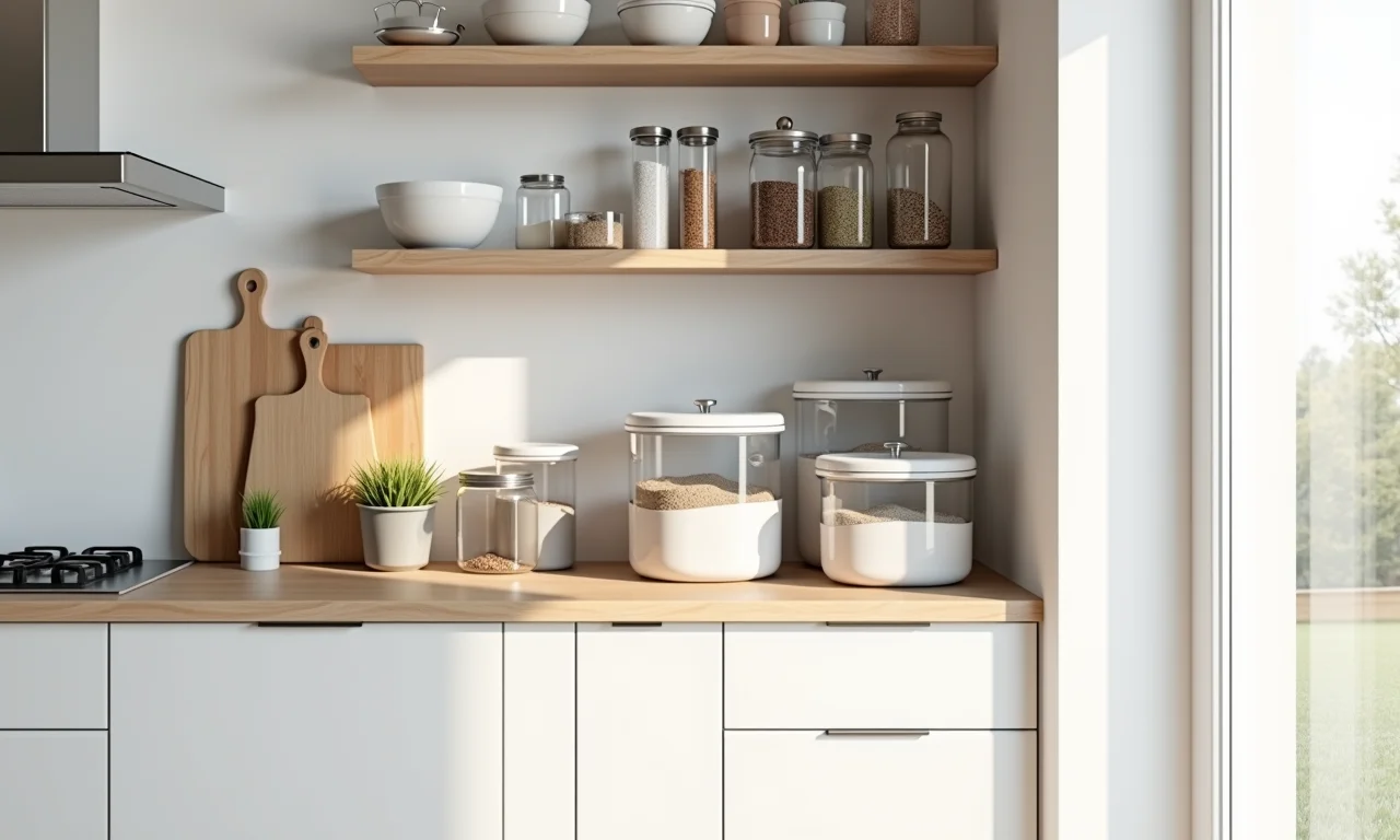 Cozinha escandinava sempre organizada com soluções de armazenamento minimalistas.